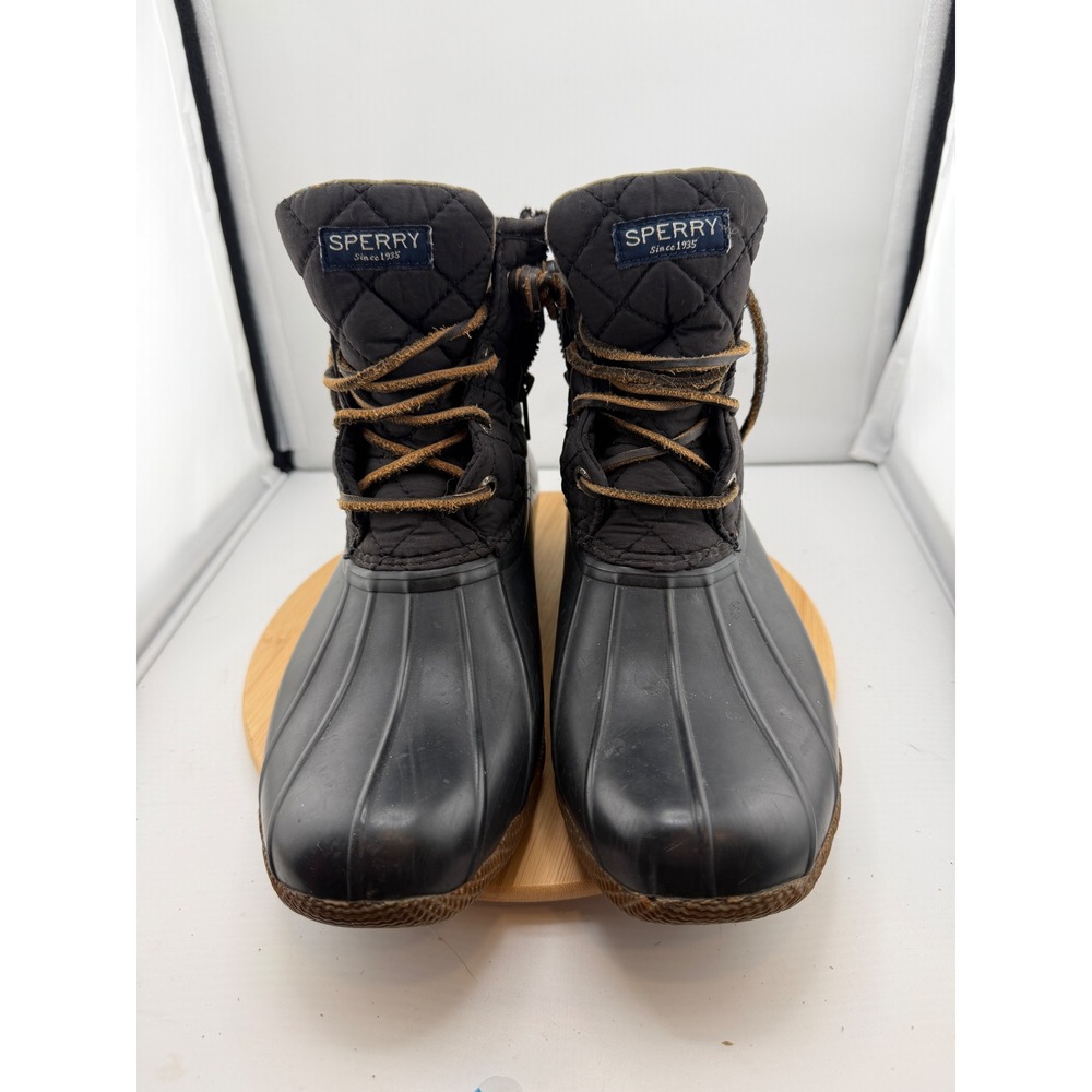 Sperry Saltwater Quilted Duck Boots Black Waterproof STS94063 Womens 7.5 M